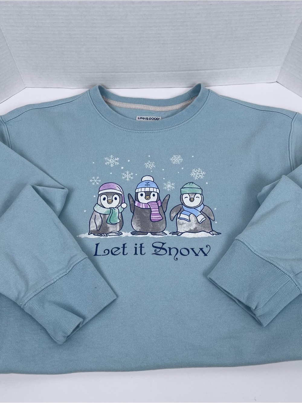 LIfe is Good Women's 100% Cotton Sweatshirt with Winter Penguin Graphic Size L - Picture 5 of 11